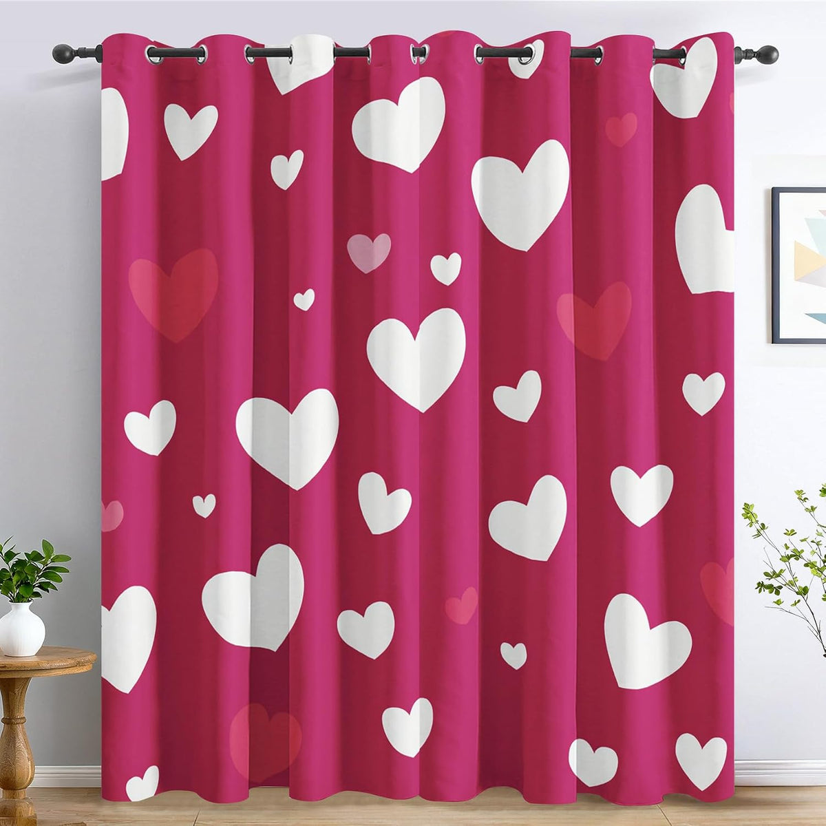 Cute Love Heart Curtains Blackout for Living Room Bedroom, Girls Kids Women Curtains 96 Inch Length 2 Panels Set, Thermal Insulated Grommet Drapes - Pink Heart-Shaped Home Decor Q2K-X16