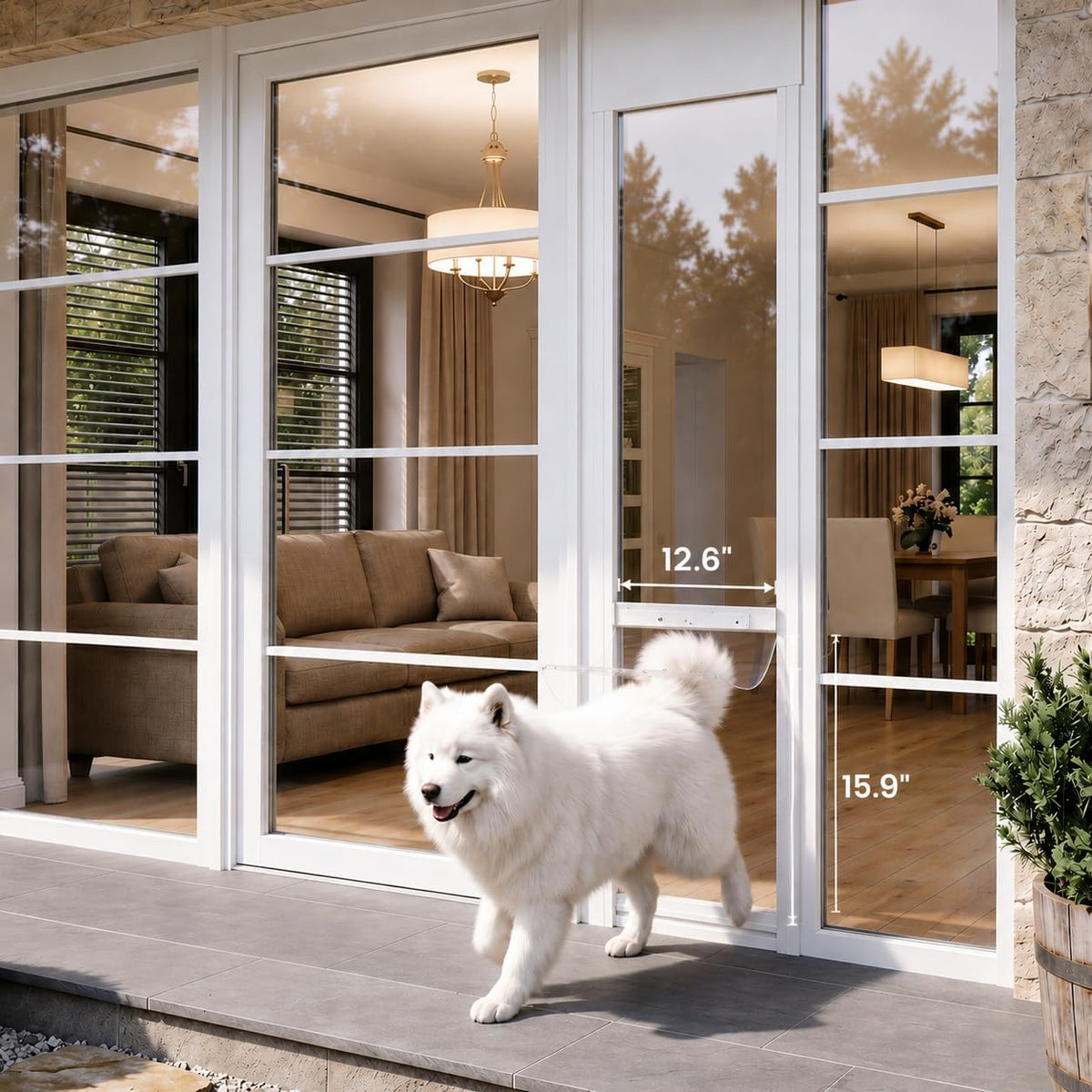 Dog Door for Sliding Glass Insert for Cat Doggie Doggy Pet Doors with Lock, Adjustable Height 74.8" to 80.71", Width 15.75"/White