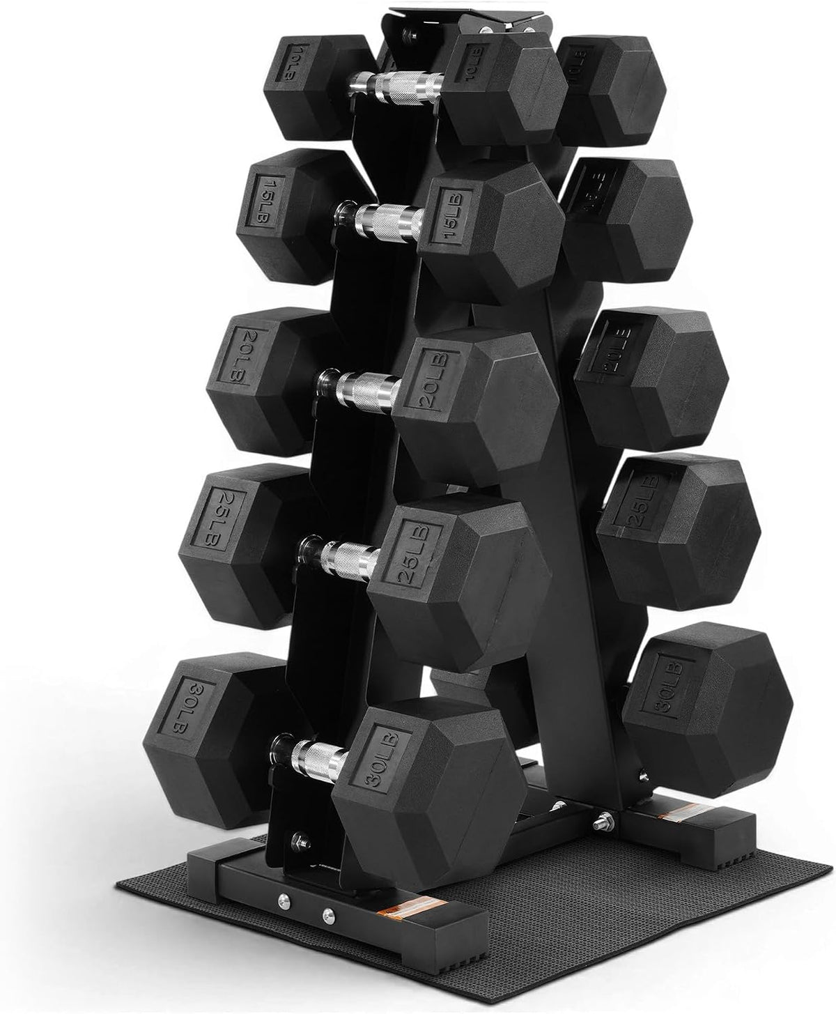 BalanceFrom Rubber Coated Hex Dumbbell Weight Set with Storage Rack, 100LB or 150LB or 200LB Set, 5-20 lbs or 5-25 lbs or 10-30 lbs Pairs