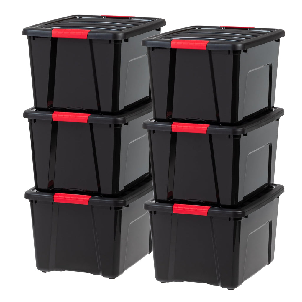 IRIS USA 6-Pack 54 Quart Storage Bins with Lids, Black