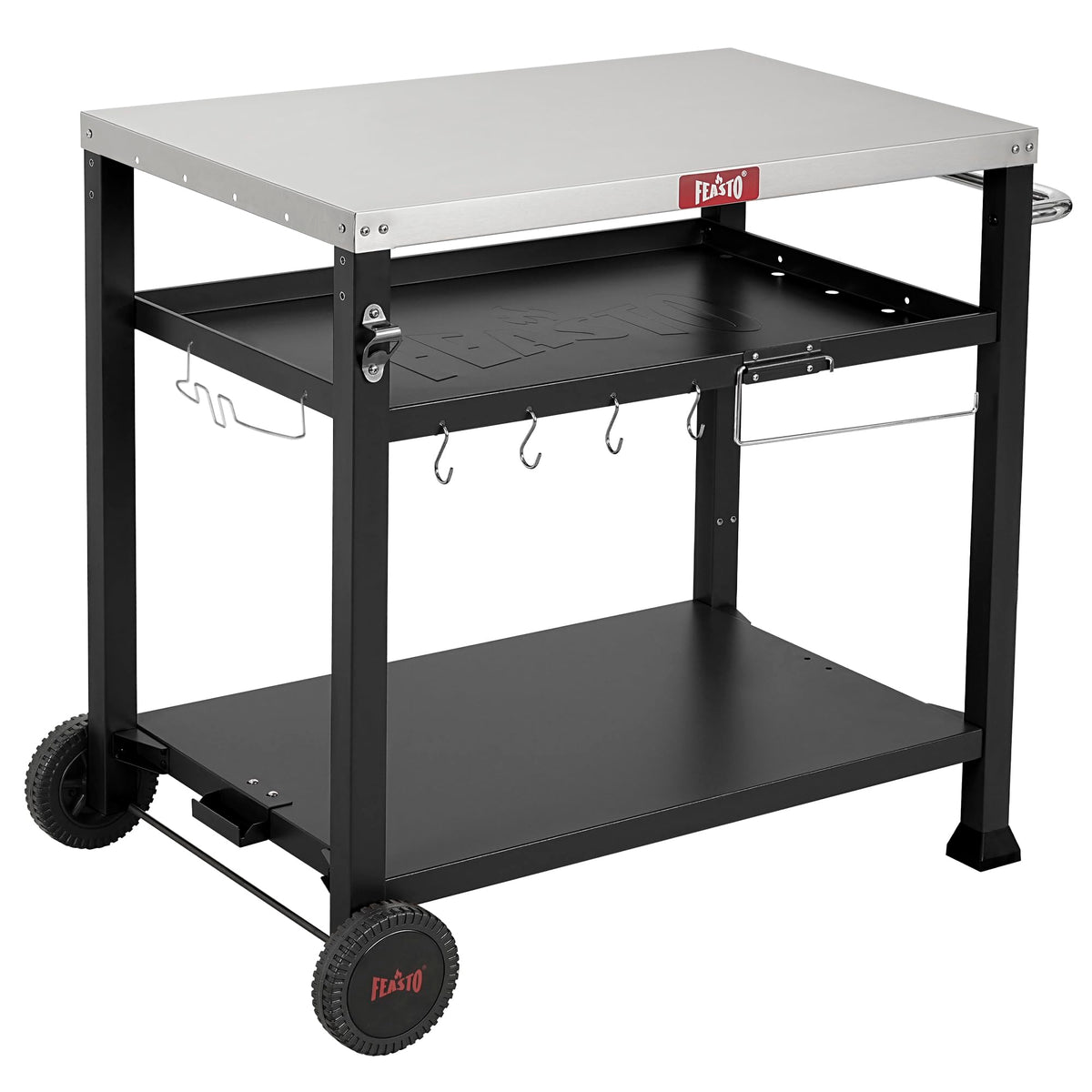 Feasto 3-Shelf Pizza Oven Table, Outdoor Grill Cart, 33.5" x 21.7", Black