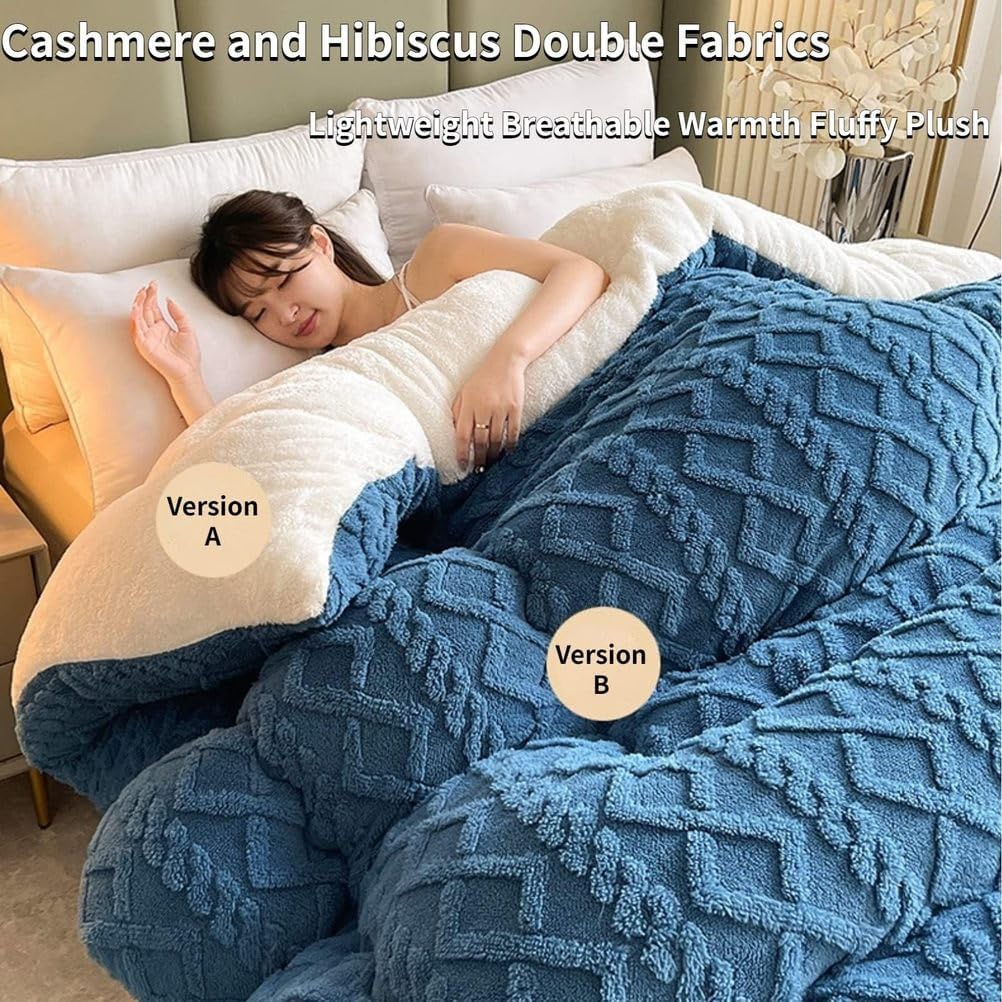 Breathable Warmth Fluffy Plush Double Sided Velvet Blanket,Thickened Super Soft Insulation Hibiscus Winter Quilt, Hibiscus Double Fabrics, for Cold Weather,Pink,220x240cm/5kg