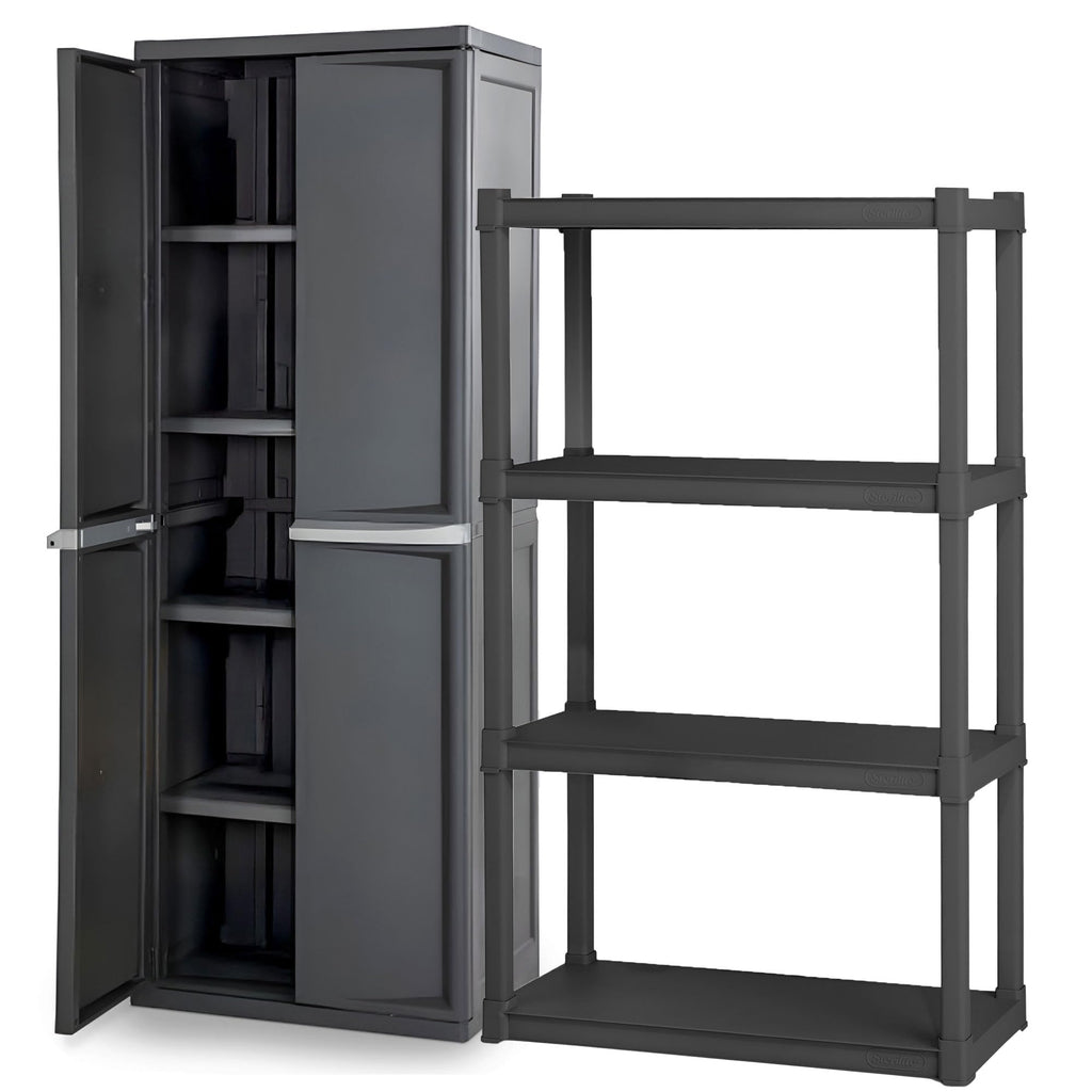 Sterilite 4 Shelf Unit, Heavy-Duty Plastic Utility Storage Rack, 2-Pack