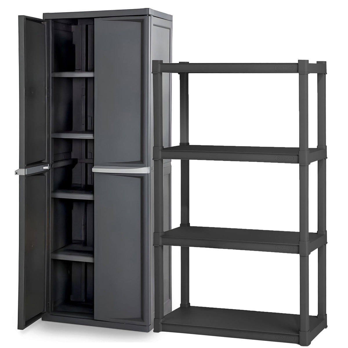 Sterilite 4 Shelf Unit, Heavy-Duty Plastic Utility Storage Rack, 2-Pack