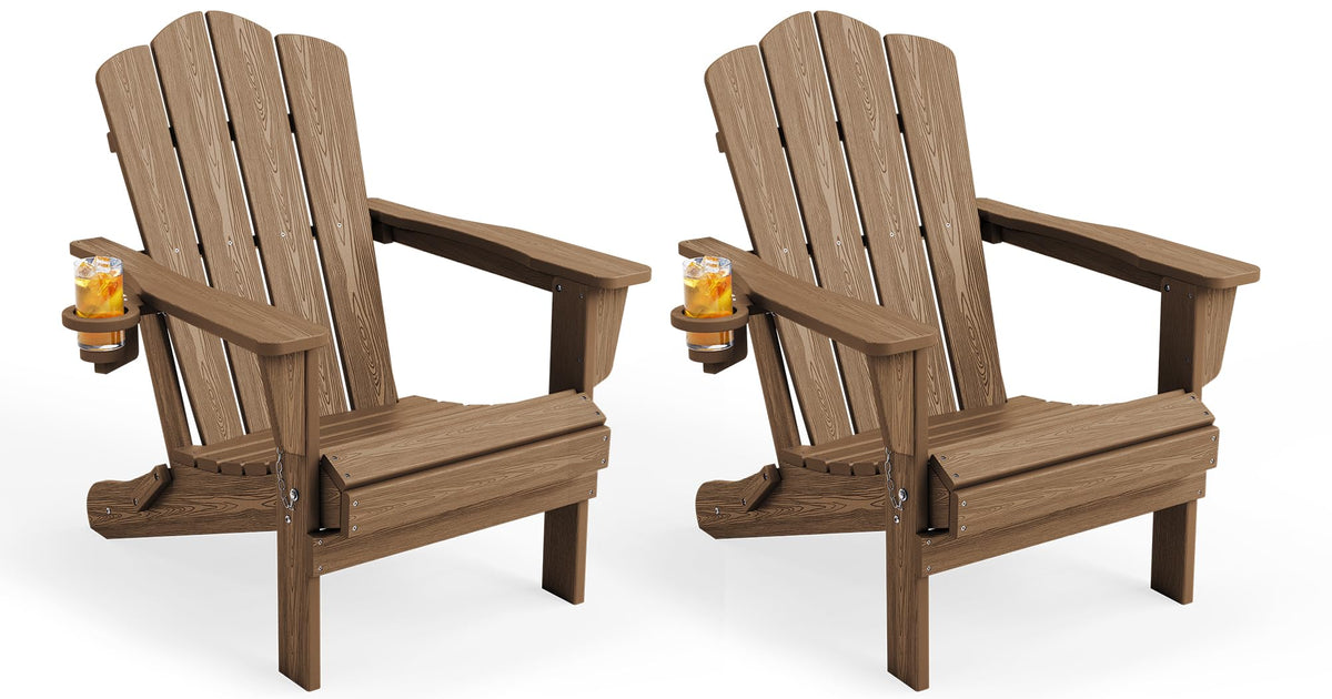 KINGYES Folding Adirondack Chair Set of 4 with Cup Holder, Navy