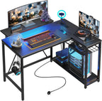 Bestier 42-Inch L-Shaped Computer Desk with Charging & LED, Black