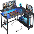 Bestier 42-Inch L-Shaped Computer Desk with Charging & LED, Black
