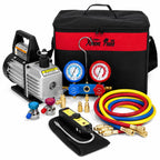 XtremepowerUS 3CFM 1/4HP Vacuum Pump HVAC R134a, R12, R22, R410a, A/C Refrigeration R134 Can Tap Adapter, R134 Quick Connector AC Manifold Gauge Air Conditioner Oil Bottle w/Bag