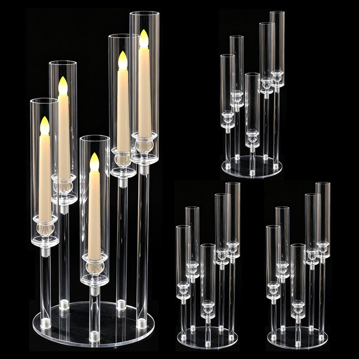 5PCS Acrylic Candelabra for Table Centerpieces,5 Arm Candle Stick Candle Holder Bulk for Wedding Party Birthday Baby Shower Christmas Decor candelabros para centros de mesa Fit 0.8 LED Candle