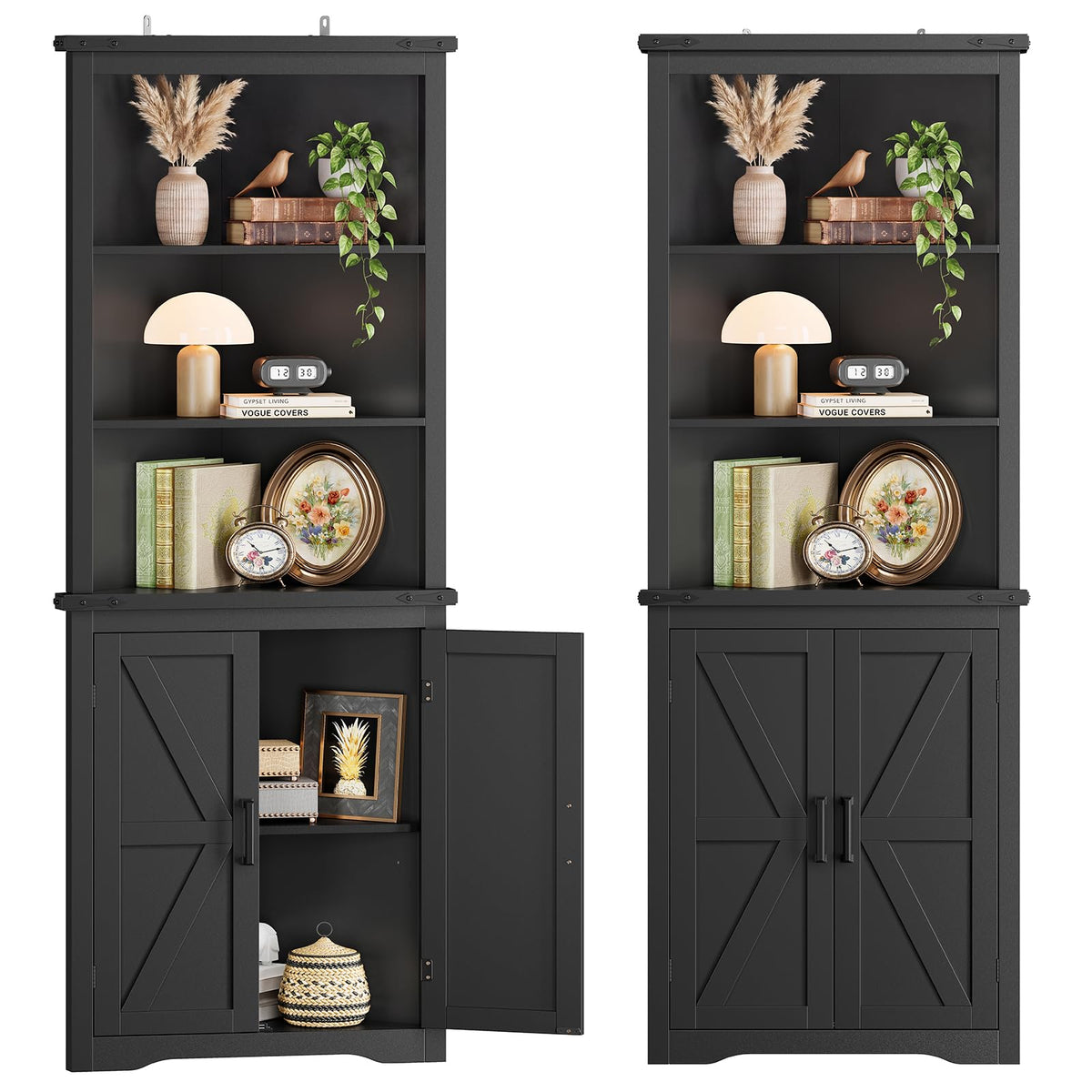 TEENFON Storage Cabinet, Pantry Cabinet with 2 Adjustable Shelves & Large Drawer, Kitchen Pantry Cabinet with 4 Doors, Bathroom Storage Cabinets, for Living Room, White