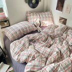 EAVD Vintage Buffalo Plaid Duvet Cover Queen Red&Black&Green Muslin Cotton
