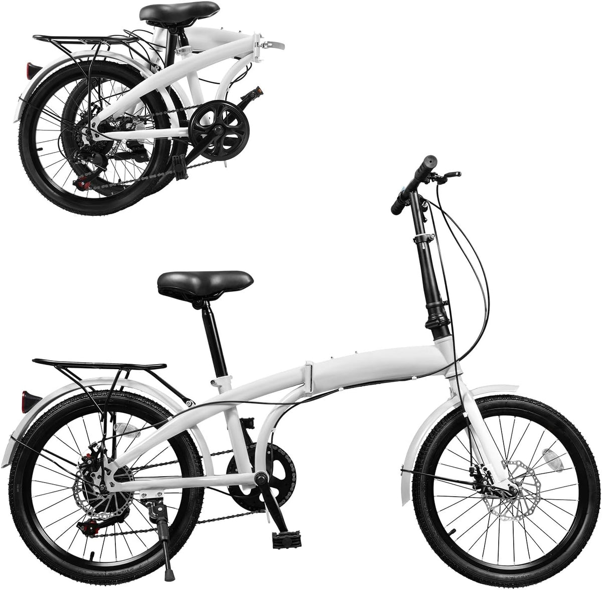 20-Inch Folding Bike with 7-Speed, Lightweight Collapsible Bicycle for City Commuting, Foldable Bikes w/ Elevable Handlebars & Adjustable Seat Height, 7-Gear Transmission Disc Brakes for Traveling