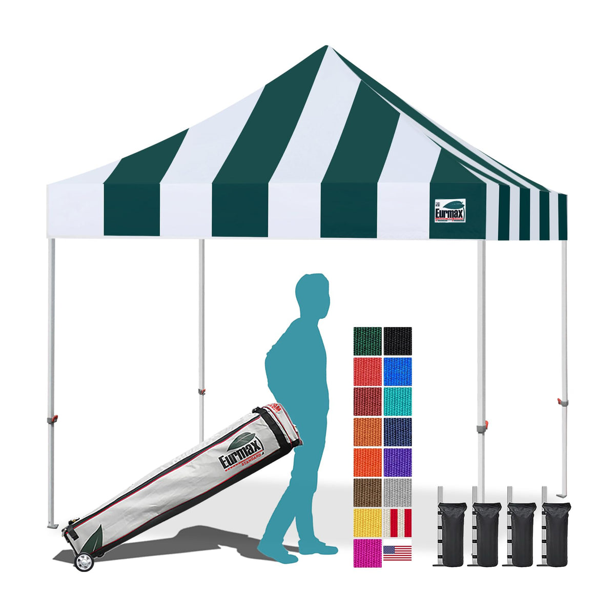 Eurmax USA 10x10ft Pop Up Canopy,Commercial Instant Tent for Outdoor Events,Patented No-Tip Rolling Storage Bag with 4 Sandbags,UV & Water Resistant,Heavy Duty Portable Shelter Gazebo,White
