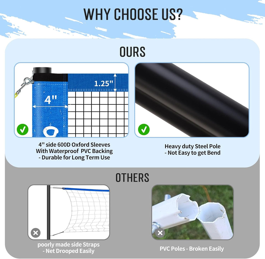 20ft Portable Outdoor Volleyball Badminton Combo Net Set