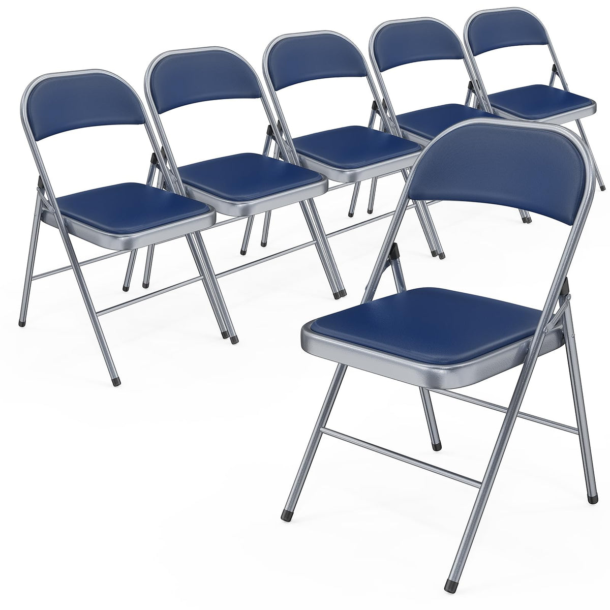 Bonnlo Folding Chair with Comfortable Padded Cushion and Back, Portable Folding Chairs for Outside, Office Events, Weddings, Pu Leather, 6 Black