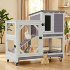 Aivituvin Rabbit Hutch Indoor Bunny Cage Outdoor 2 Story Pet House Guinea Pig Cage on Wheels 36" L