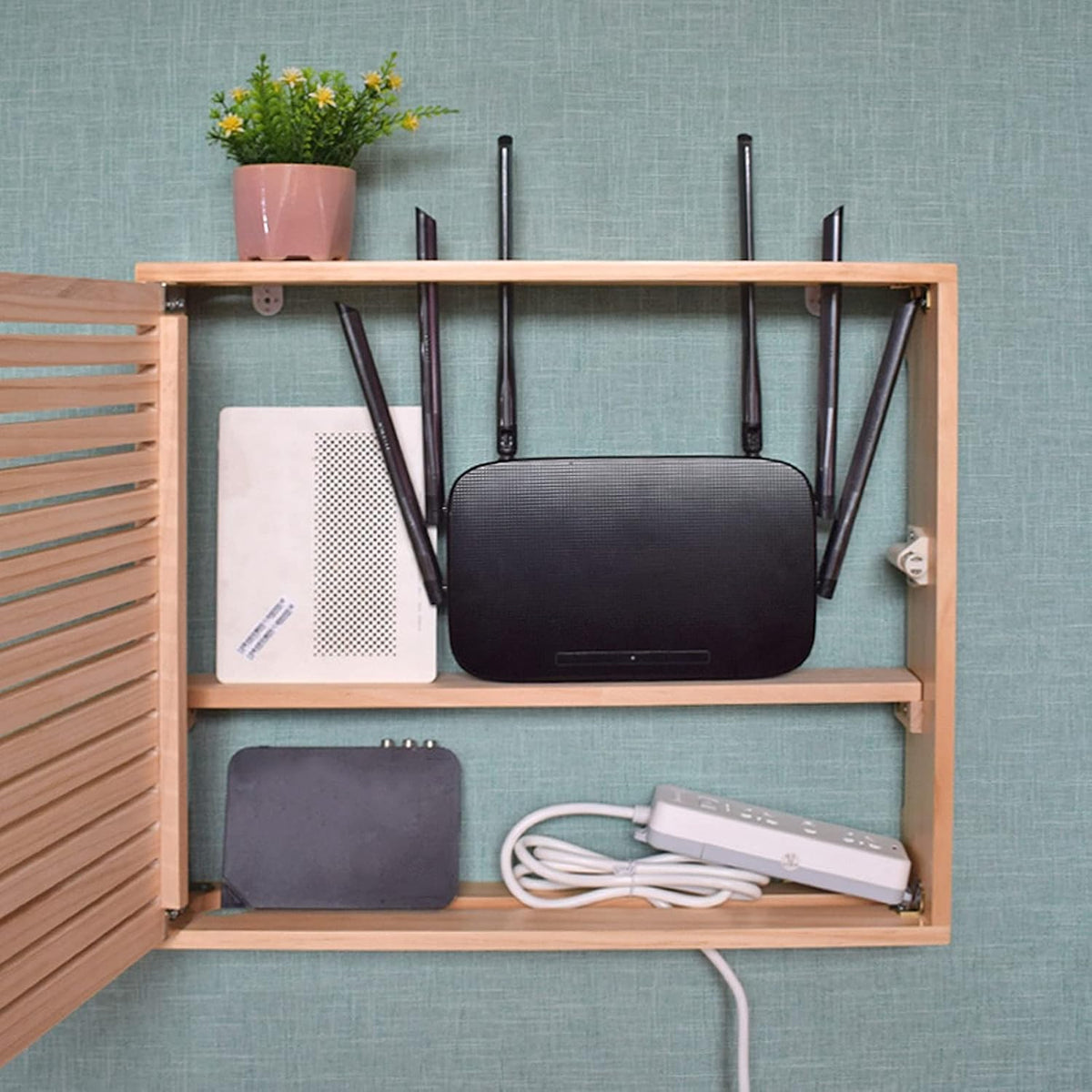 WiFi Wireless Router Storage Box Router Storage Box Simple Cable Management Box Multifunctional Wooden Wall Mounted Storage Box for Power Strip/Chargers/Adapters/Router Modem Router Holder Hider (Siz