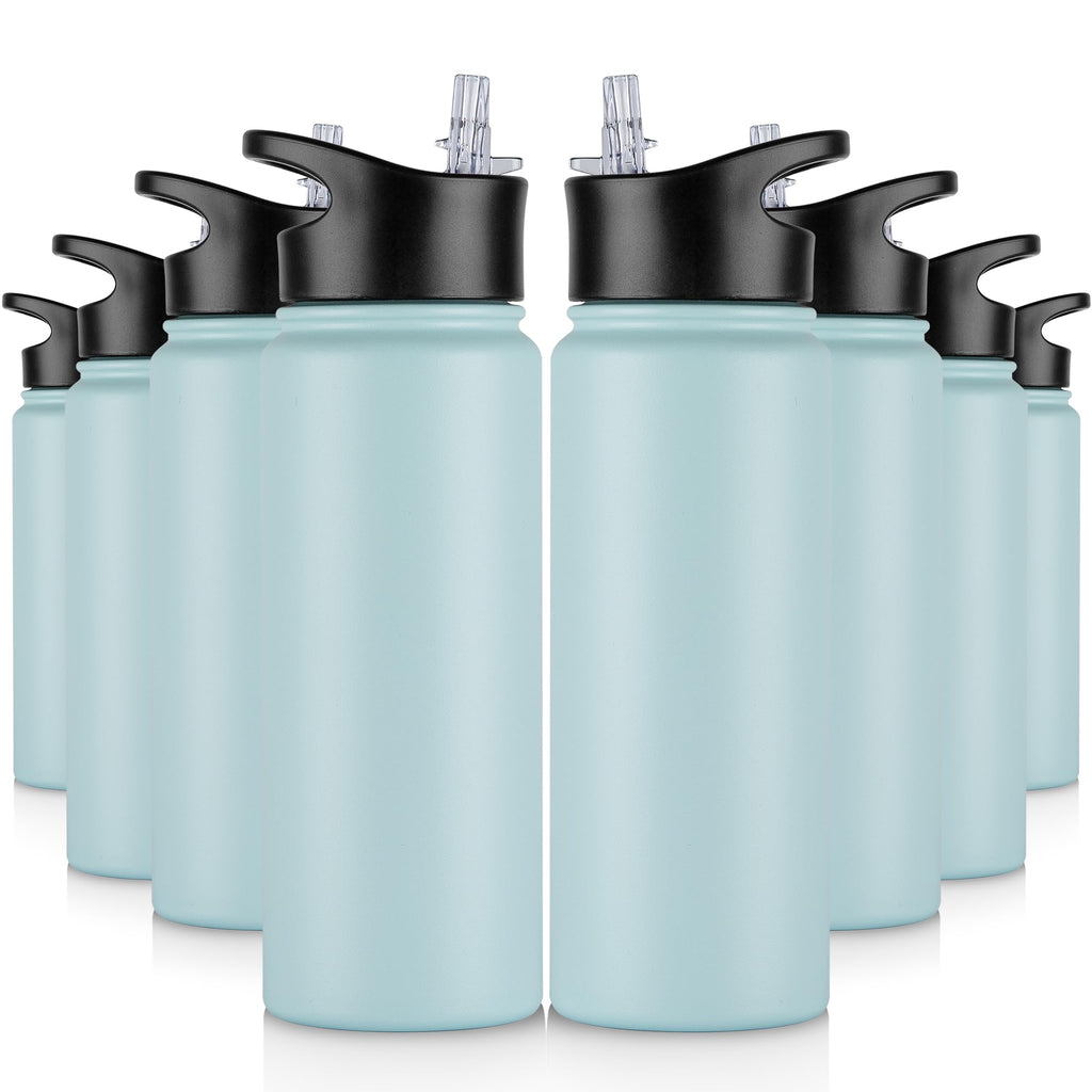 32 oz Insulated Water Bottle Bulk 8 Pack, Stainless Steel Sports Water Bottles with Straw Lid & Wide Mouth Lids, Double Walled Vacuum, Leak Proof, White