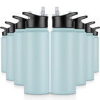 32 oz Insulated Water Bottle Bulk 8 Pack, Stainless Steel Sports Water Bottles with Straw Lid & Wide Mouth Lids, Double Walled Vacuum, Leak Proof, White