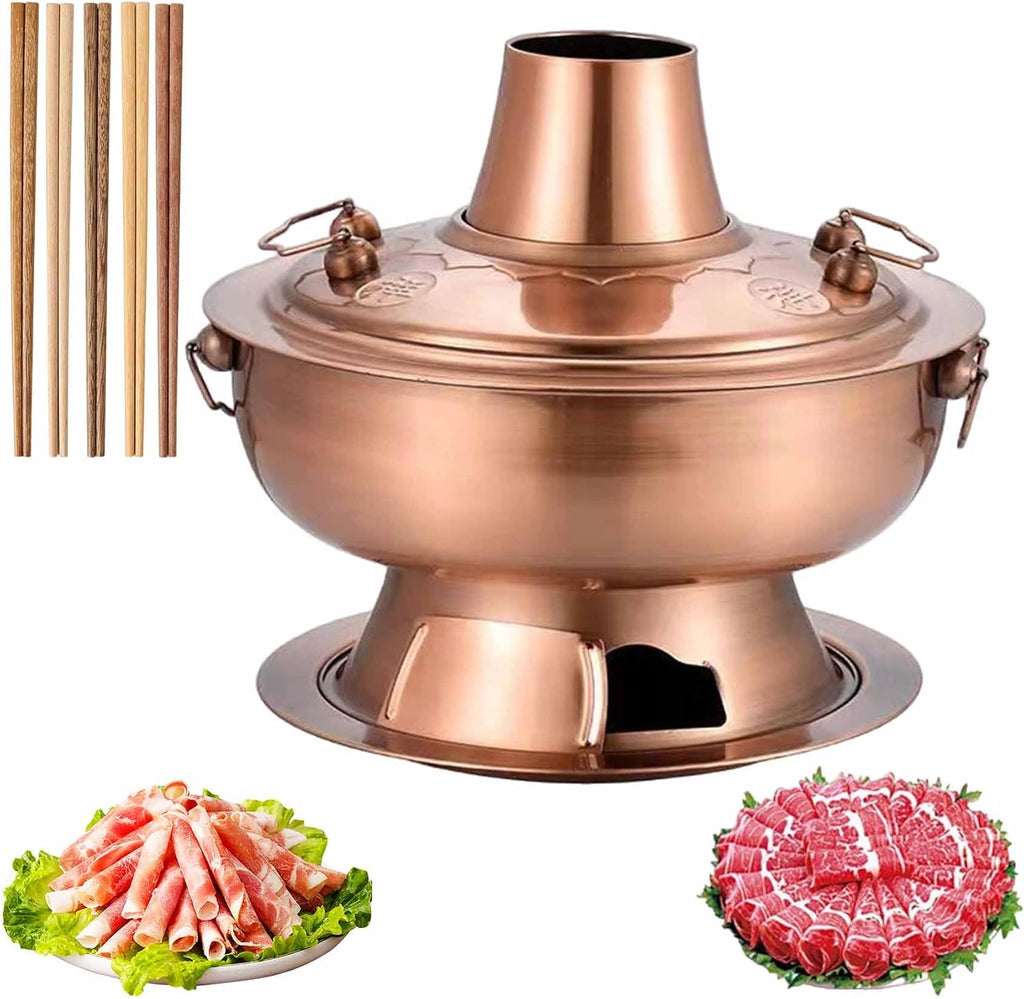 Chinese Charcoal Hot Pot, Food-grade Stainless Steel Hot Pot，Copper-12.6in