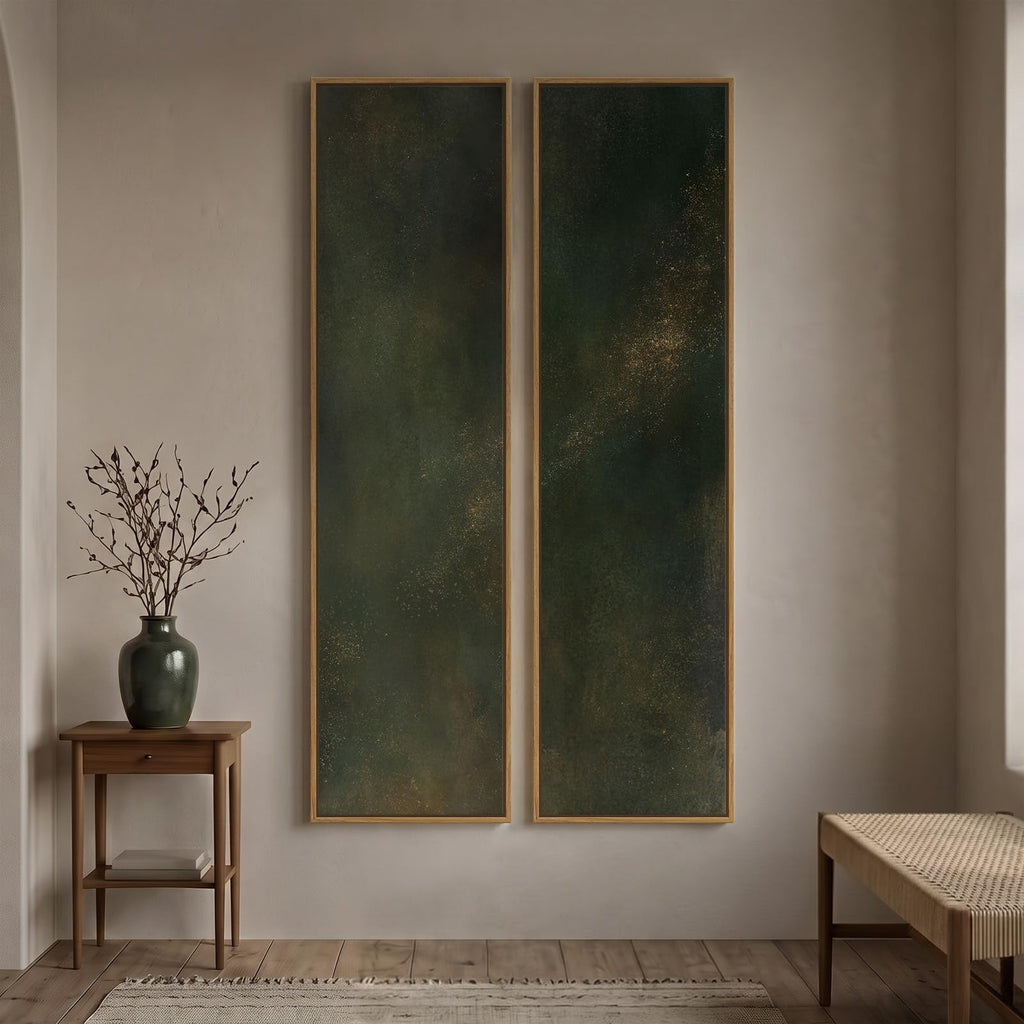 Large Framed Beige Cream Abstract Vertical Wall Art for Hallway, 2 Piece