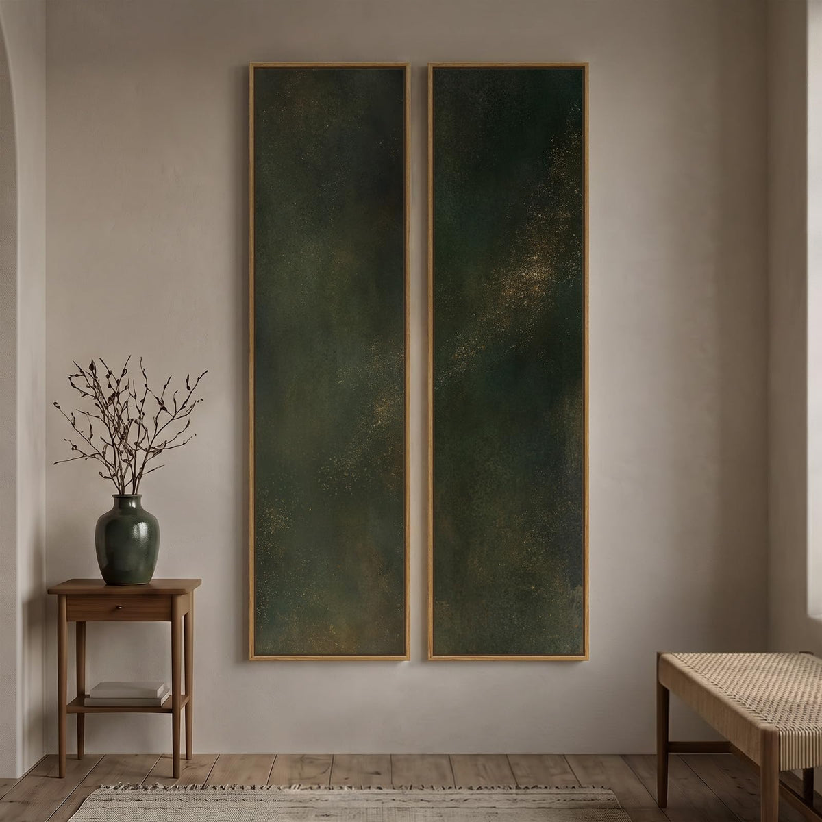 Large Framed Beige Cream Abstract Vertical Wall Art for Hallway, 2 Piece