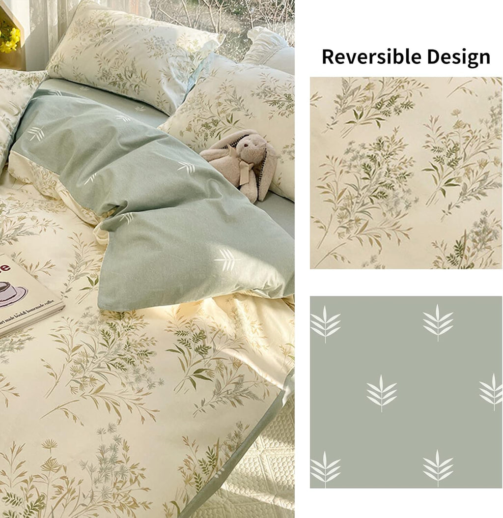 4pcs Duvet Cover Set- 100% Cotton Comfort Duvet Cover Set,Include a Duvet Cover,a Deep Pocket Fitted Sheet,2 Pillow Shams Home Bedding with Zipper Closure for All Season (Queen, Floral)