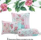 Cozy Line Home Fashions Bloom Floral Blue Rose Spring Reversible Quilt Bedding Set, Coverlet Bedspread Lightweight for All Seasons (Pink Garden, Queen - 6 Piece)