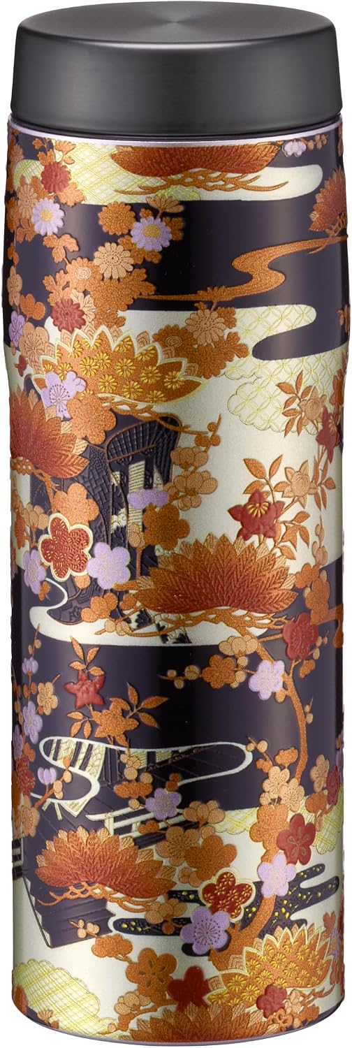 Tiger Made in Japan Insulated Travel Mug, 16oz (480ml) - 100-Year Kyoto Yuzen Tradition Design, Premium Stainless Steel Vacuum Water Bottle, with Luxury Paulownia Gift Box, MJX-B481DG, Burnt Orange