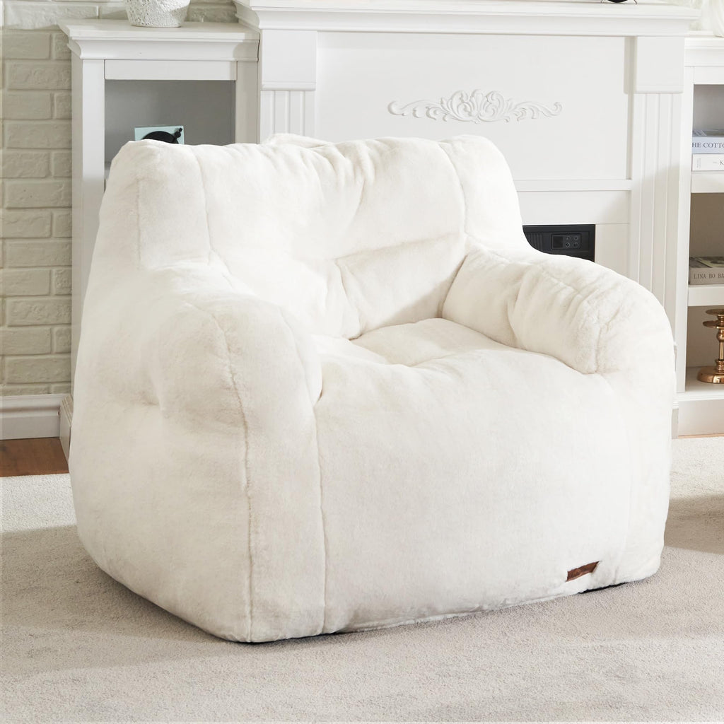 Hobestluk Furry Bean Bag Chair with Arms, Foam Filler for Adult, Pink