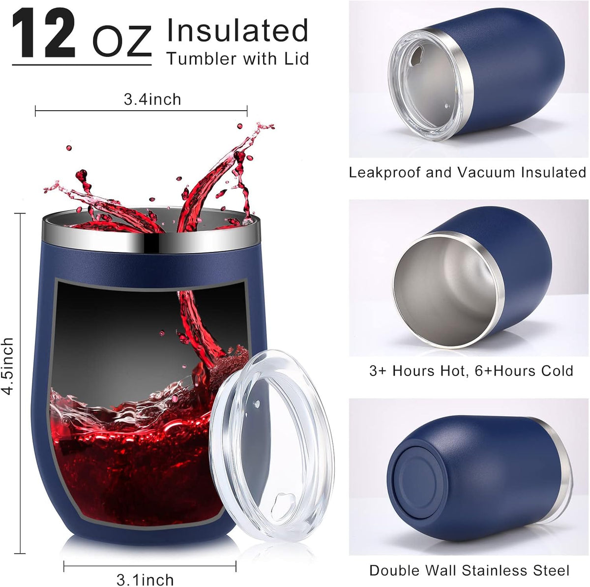 Inbagi 30 Pack 12 oz Stainless Steel Tumblers Bulk with Lids and Straws, Double Wall Insulated Wine Tumblers for Wedding Party Favors, Bridal Shower, Birthday Event Gifts (Navy Blue)