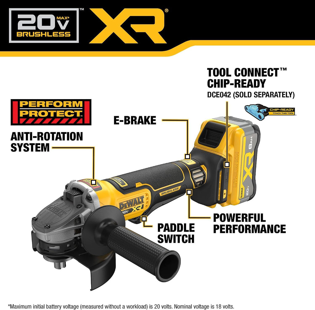 DEWALT 20V MAX XR Brushless Cordless 4-1/2 in. - 5 in. Angle Grinder Kit with XR POWERPACK (DCG410WW1)