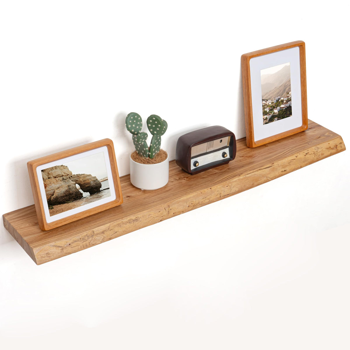Floating Shelves for Wall, Solid Elm Wood Shelves, 24in Set of 2, Natural