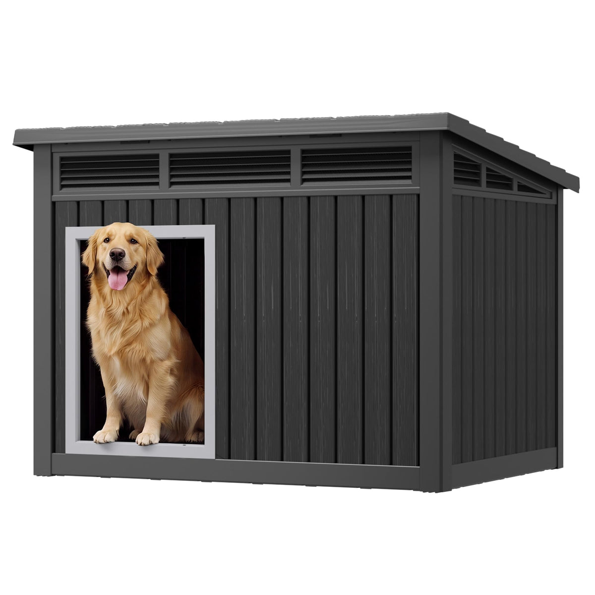 Fancyango Outdoor Dog House for Large Dogs, Outside Dog House with Weatherproof Roof, XL Dog House (Classic Grey, 43" L x 33" W x 32" H)