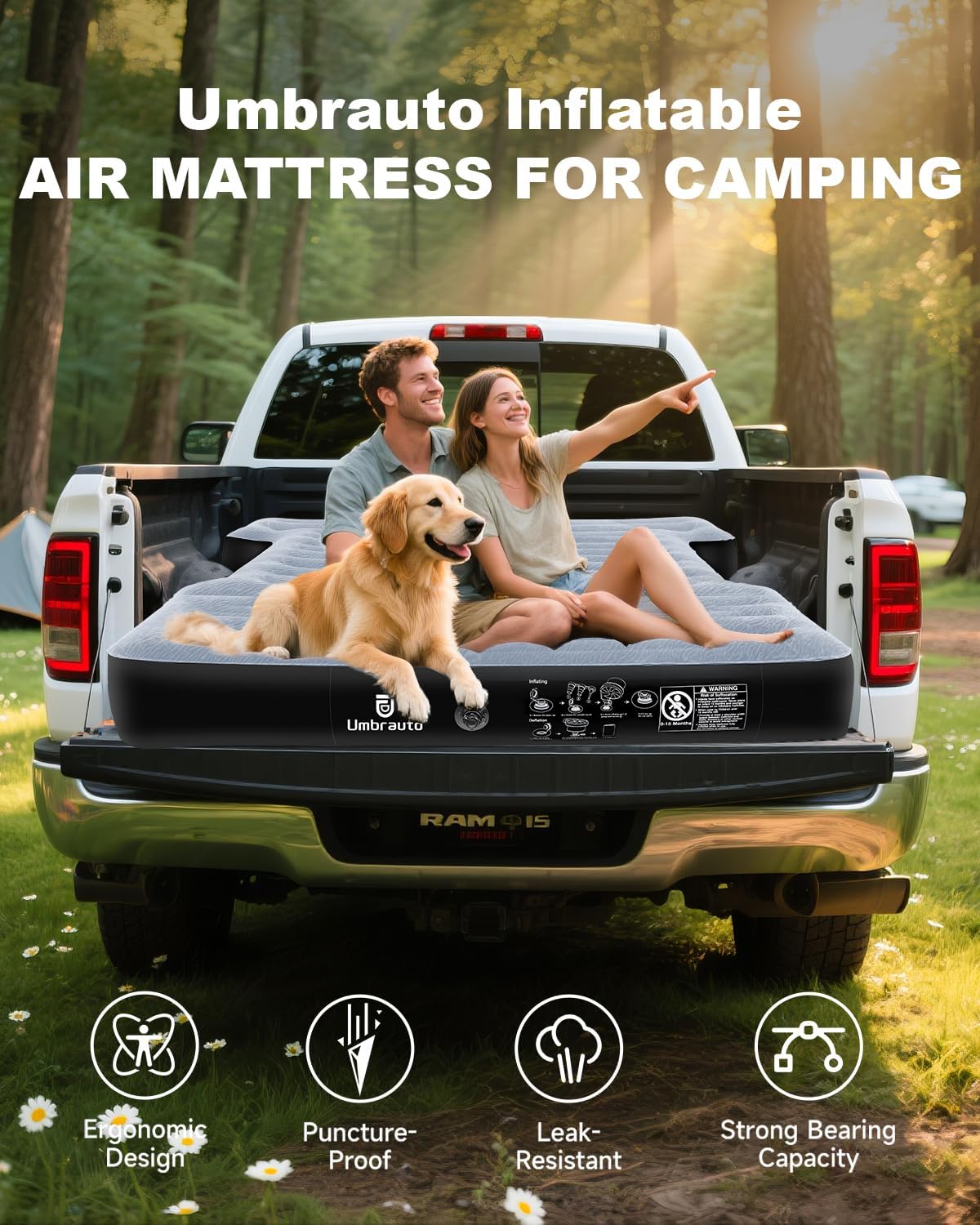 Umbrauto Air Mattress for 5.5-5.8 ft Full-Size Short Truck Beds, Inflatable Truck Tent Airbed with Pump, Pickup Camper Air Bed for Camping