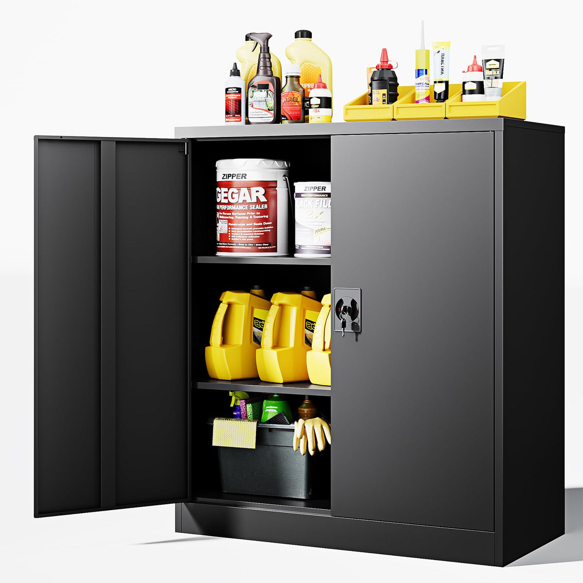 Letaya Metal Garage Storage Cabinets with Wheels,Steel Tool Cabinets Lock Door and Adjustable Shelves for Home,Office,Warehouse Organisieren (Black, 74.41" H)