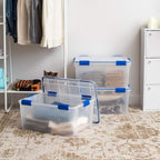 IRIS USA 3-Pack 60 Qt Storage Bins with Gasket Lids, Clear/Blue