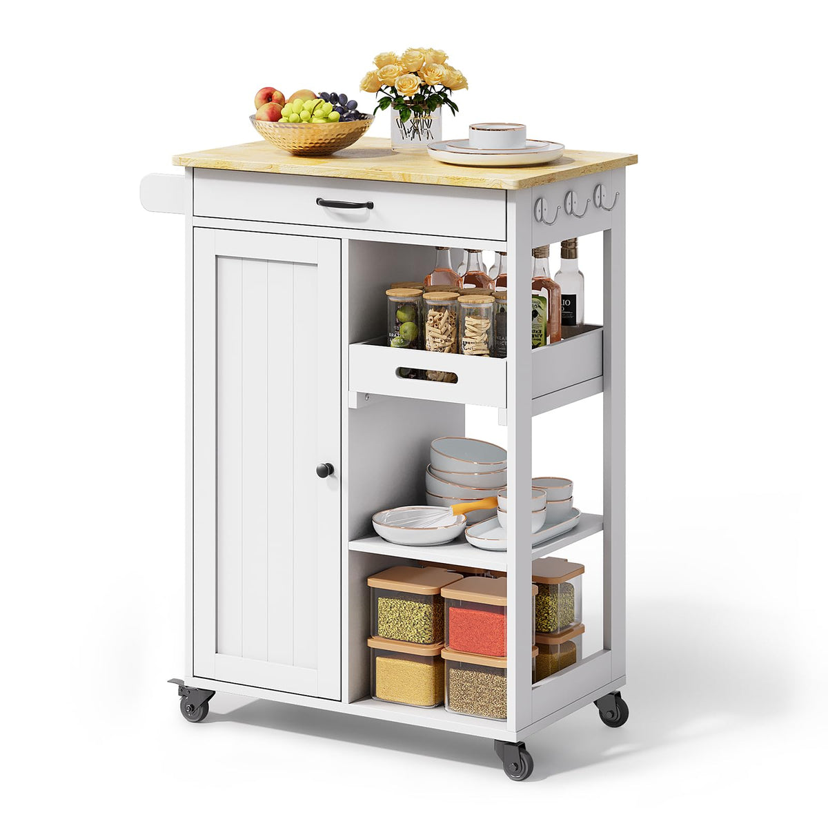 Gizoon Kitchen Island Cart with Storage Cabinet & Removable Tray
