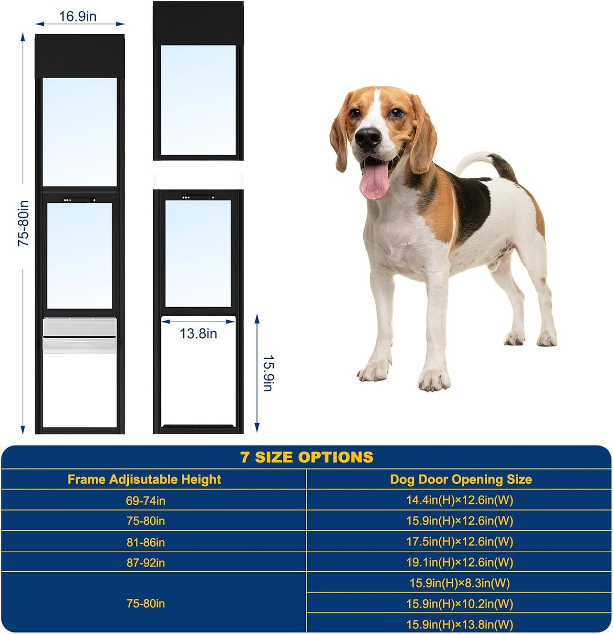 DoCred Dog Door for Sliding Glass Door, 74 13/16" to 80 11/16"