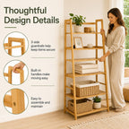 4-Tier Bamboo Bookshelf Ladder Shelf Plant Stand Rack, Wood Bookshelf Natural Wood Shelving Unit, Space-Saving Leaning Bookcase with Sturdy Frame, Bamboo Shelf Decorative Display R