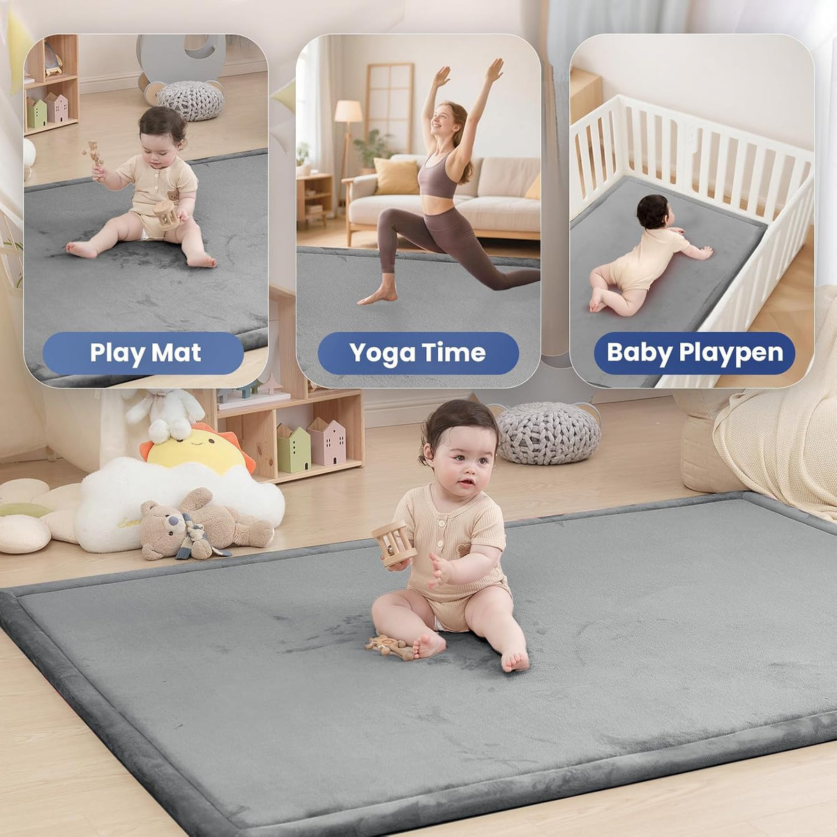 Huloo Sleep Large 1.3" Thick Baby Play Mat for Floor, 79"×59"(Dark Gray)