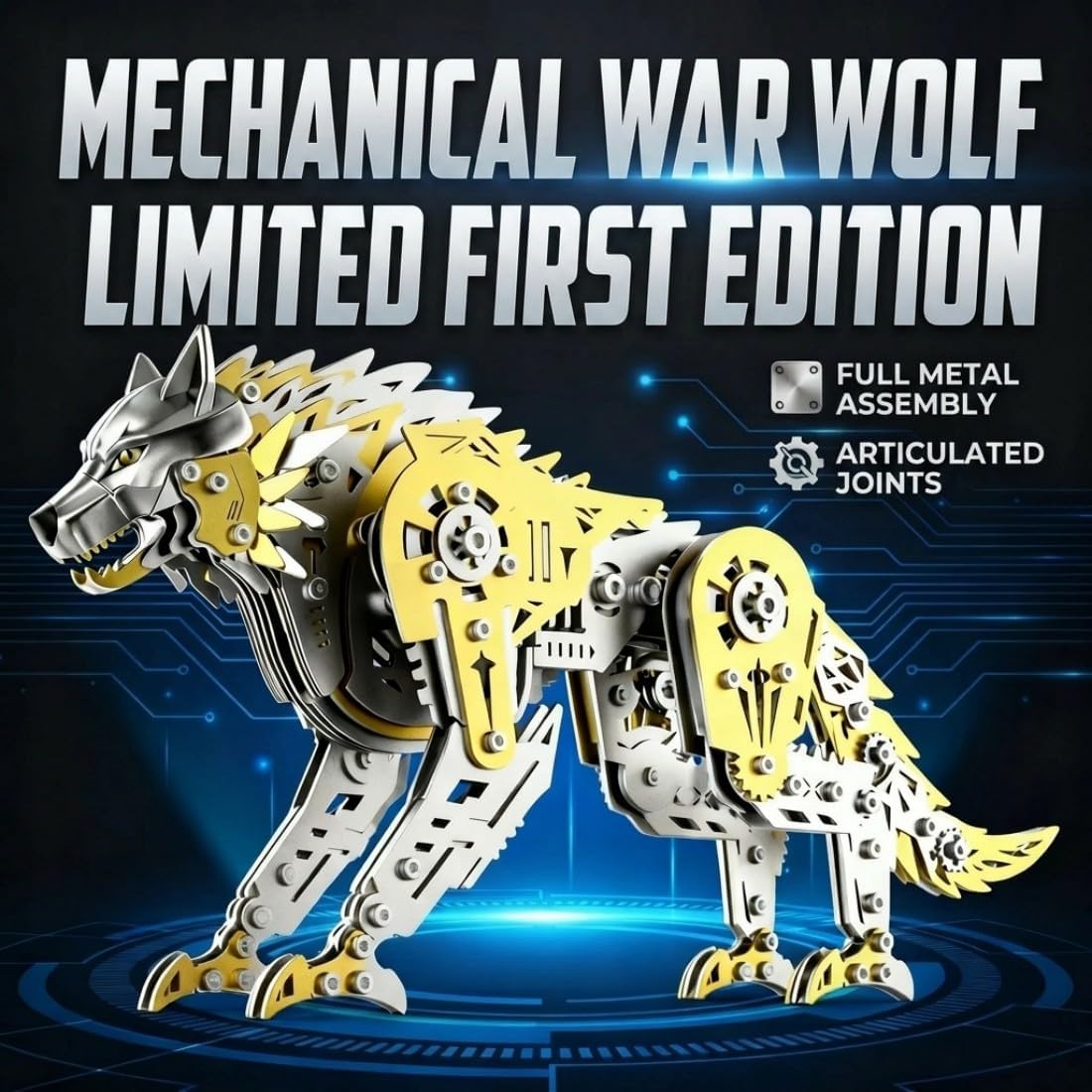 3D Metal Puzzle Wolf Model Kit, 384PCS DIY Steampunk Mechanical Battle Wolf with Movable Joints, Creative Handcrafted Metal Art Craft Desktop Display & Decoration for Adults