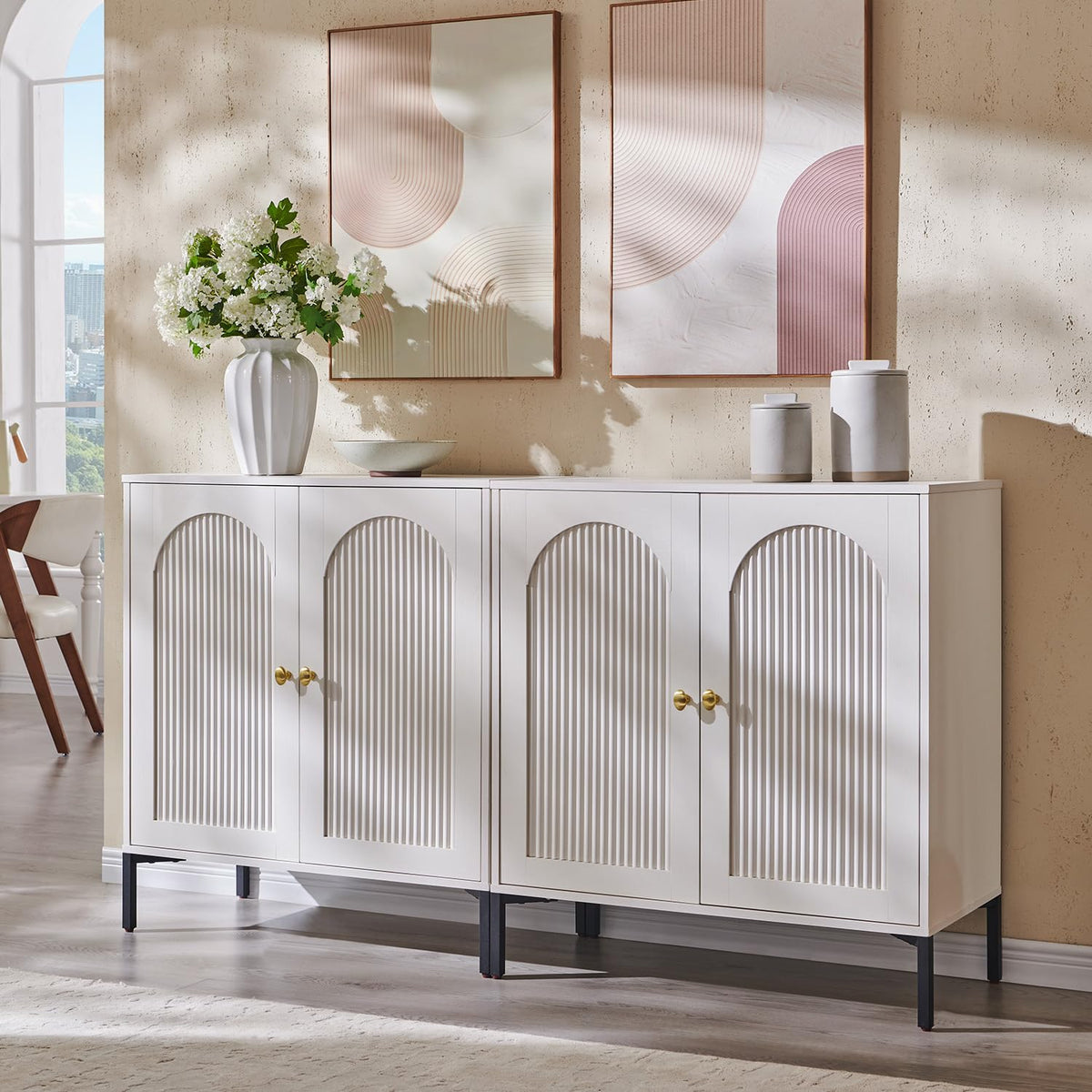 IFGET 34" Tall Modern Arched Sideboard Buffet Cabinet with Storage, Brown