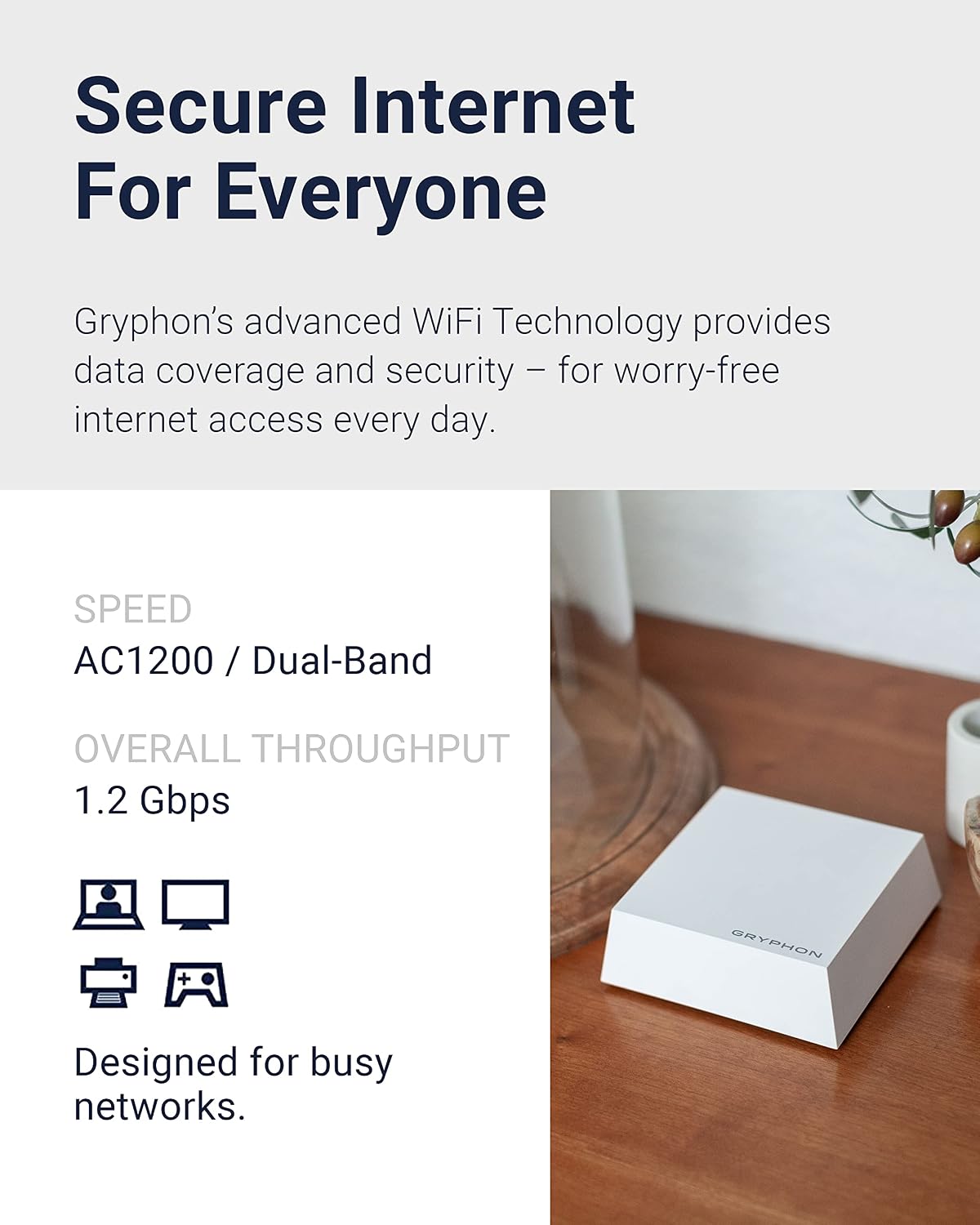 Gryphon Guardian Mesh WiFi Router Parental Control System with Next-Gen Firewall & Content Filters Dual-Band 1.2 Gbps, Covers 1800 sq. ft. per Mesh Router Replace/Add-to Existing Network (Renewed)