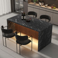 63" Large Imitation Marble Dining Table for 4-6 People, with LED Lights