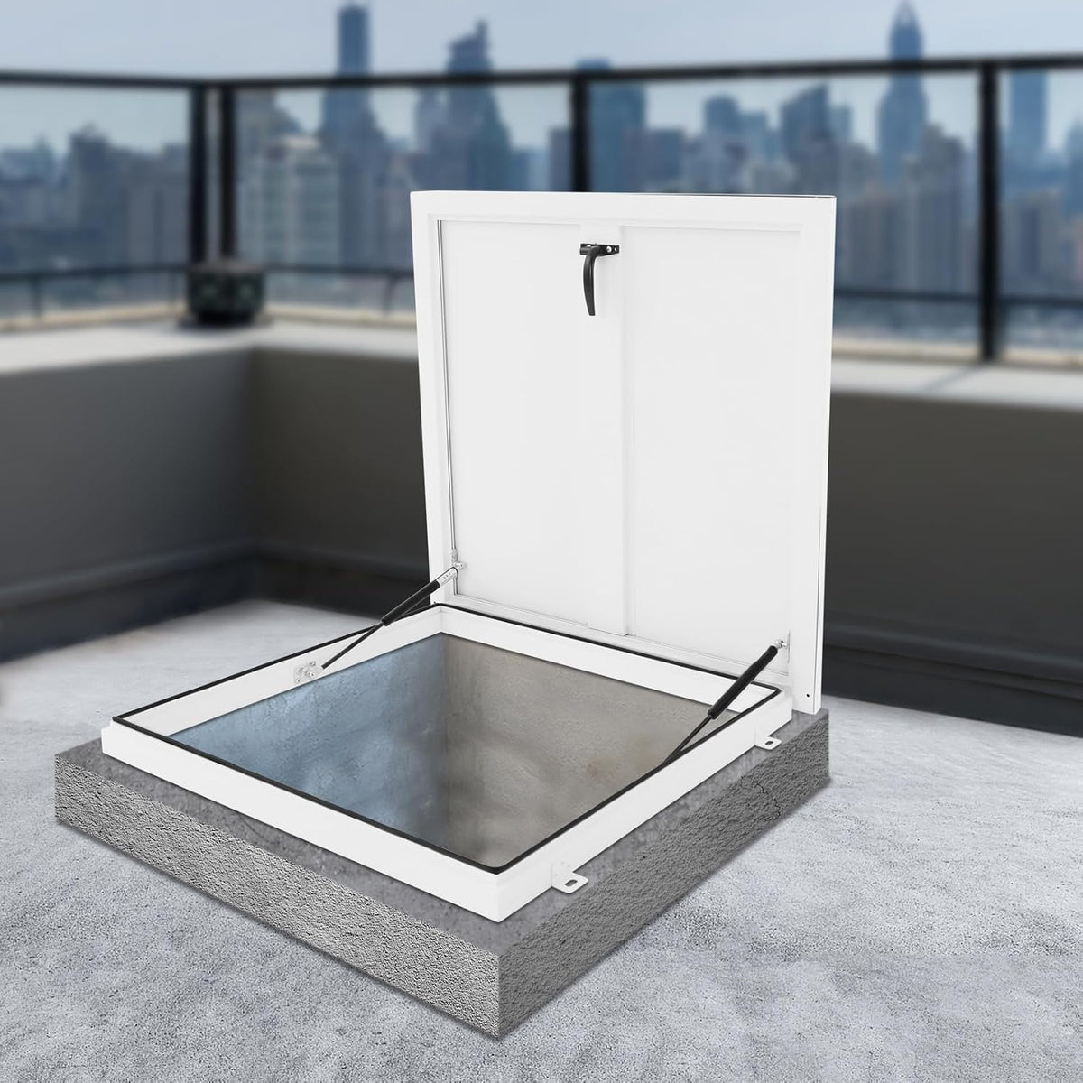 27.5" L X 27.5" W Aluminum Roof Access Hatch, Roof Security Door, Rooftop Hatch Cover Plate for Wellhead Lid, Cellar Cover (White-27.5inch)