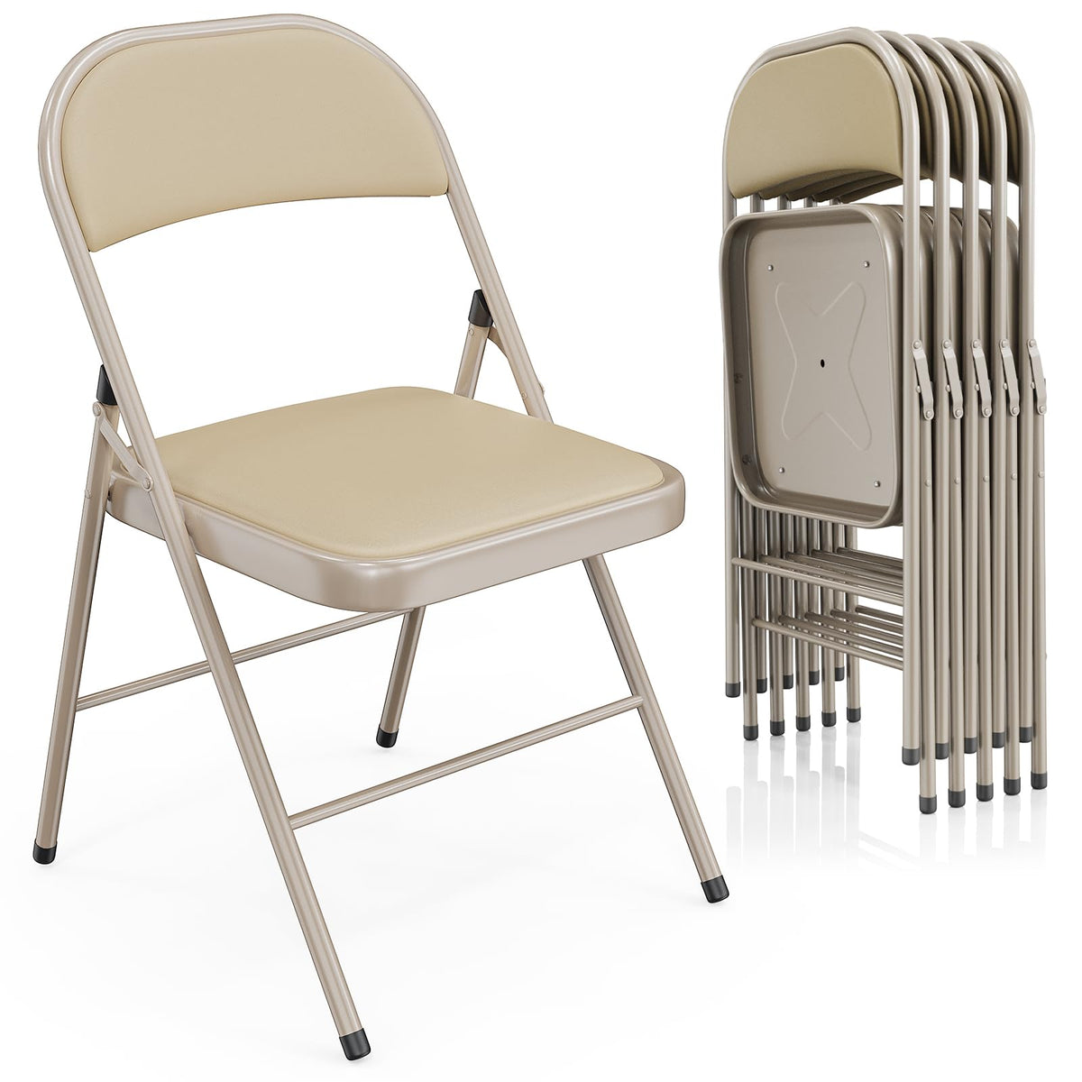 VINGLI 10 Pack Folding Chairs with Padded Seats, Metal Frame with Pu Leather Seat & Back, Capacity 350 lbs, Black