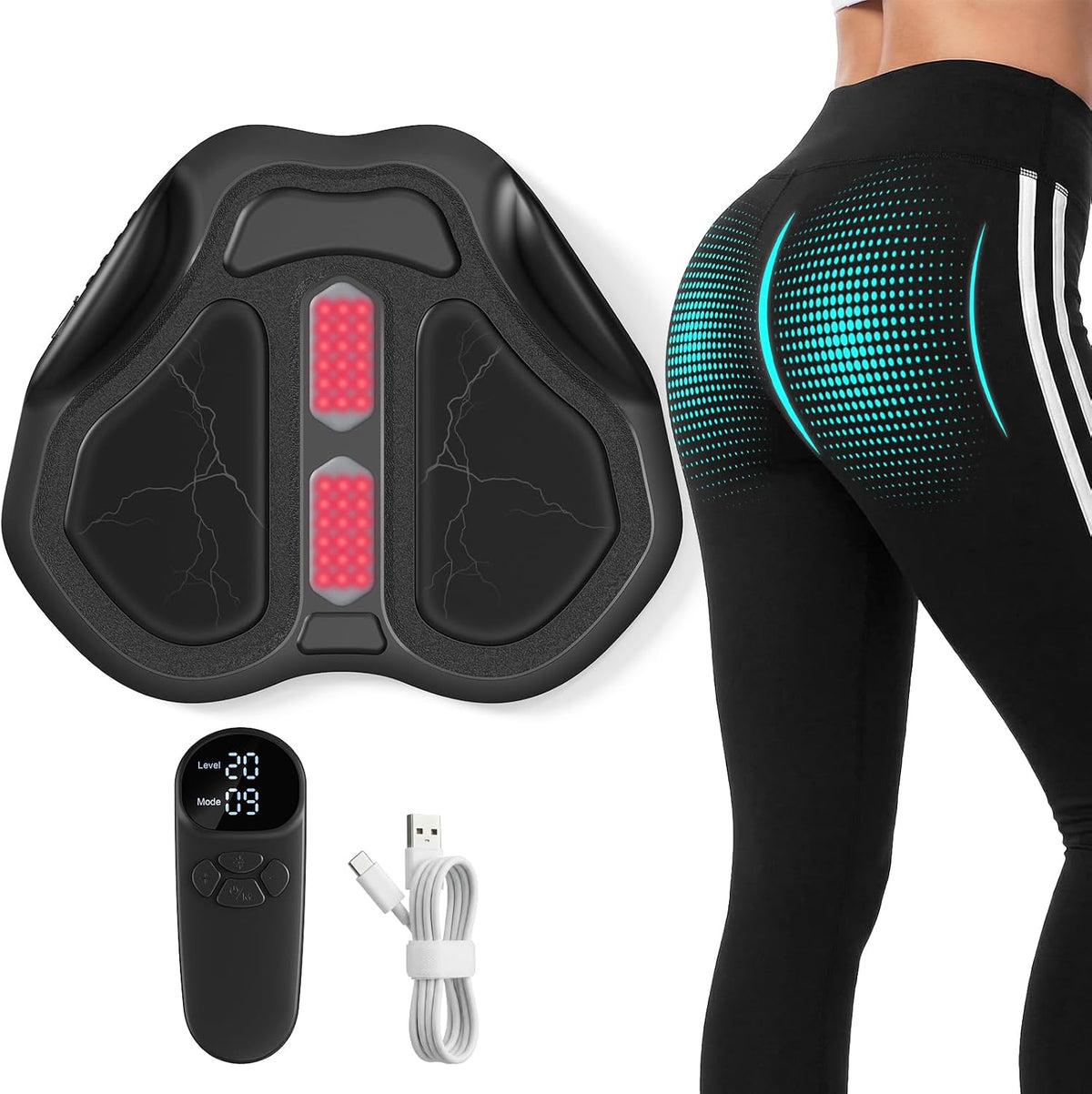 Hip Trainer Glute Muscle Stimulator, Rechargeable IPX7 Butt Massager Lift Machine Stimulator Muscle Toner, Portable Booty Trainer for Women Glute Workout Equipment for Hip Shaping at Home