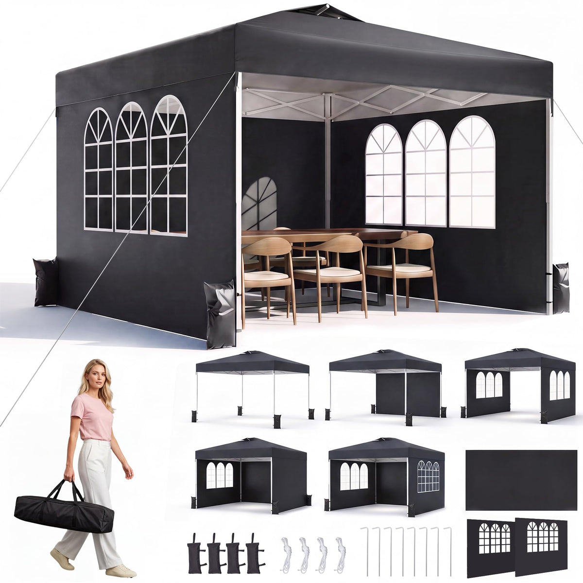 10x10 Pop Up Canopy Tent with 3 Sidewalls & Double Roof Vents