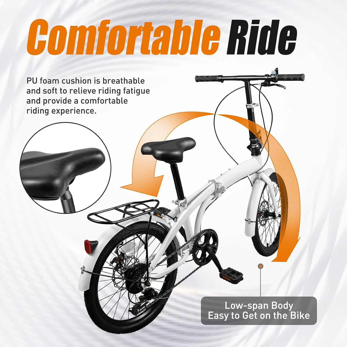 20-Inch Folding Bike with 7-Speed, Lightweight Collapsible Bicycle for City Commuting, Foldable Bikes w/ Elevable Handlebars & Adjustable Seat Height, 7-Gear Transmission Disc Brakes for Traveling